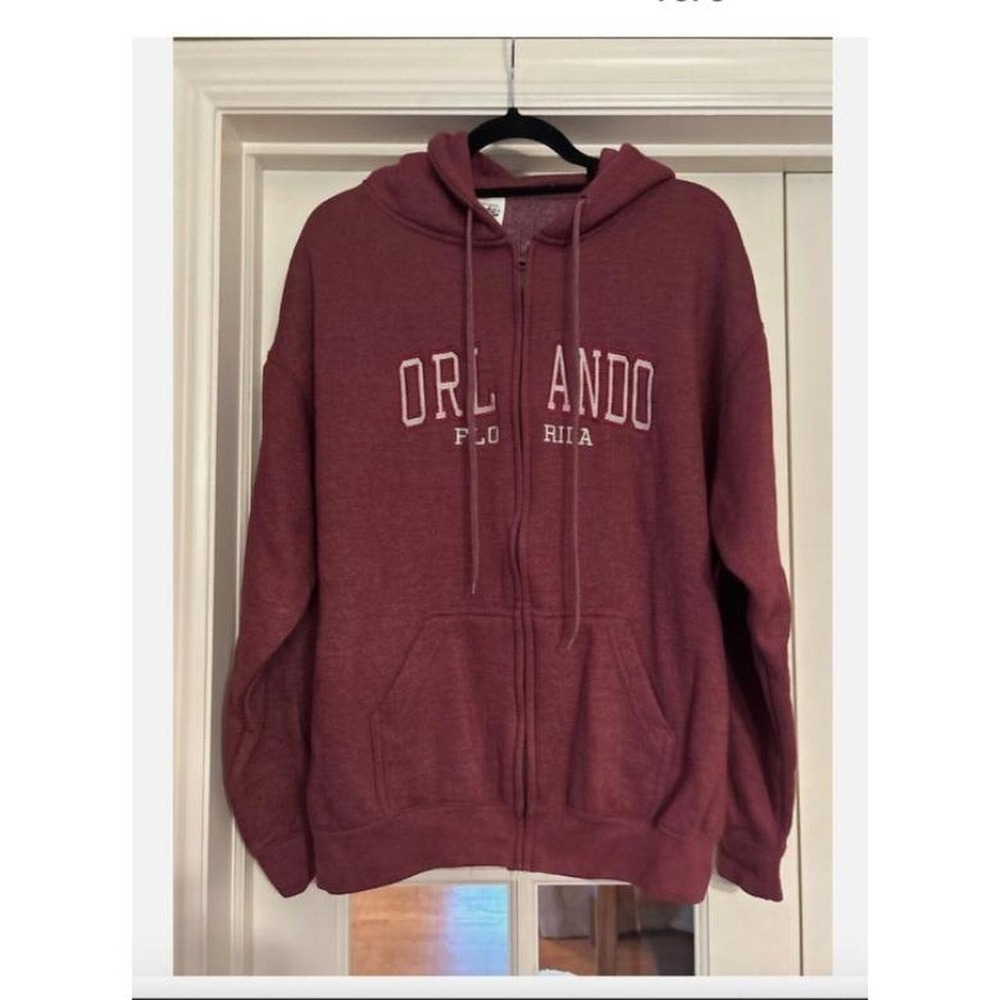 Pacific & Co Orlando Florida Maroon Zip Up Hoodie Large EUC